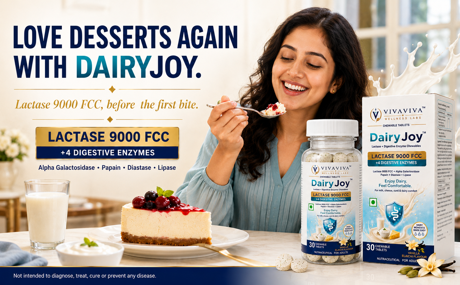 VIVAVIVA DairyJoy Tablets | 4 Digestive Enzymes & Lactase Enzymes 9000 FCC