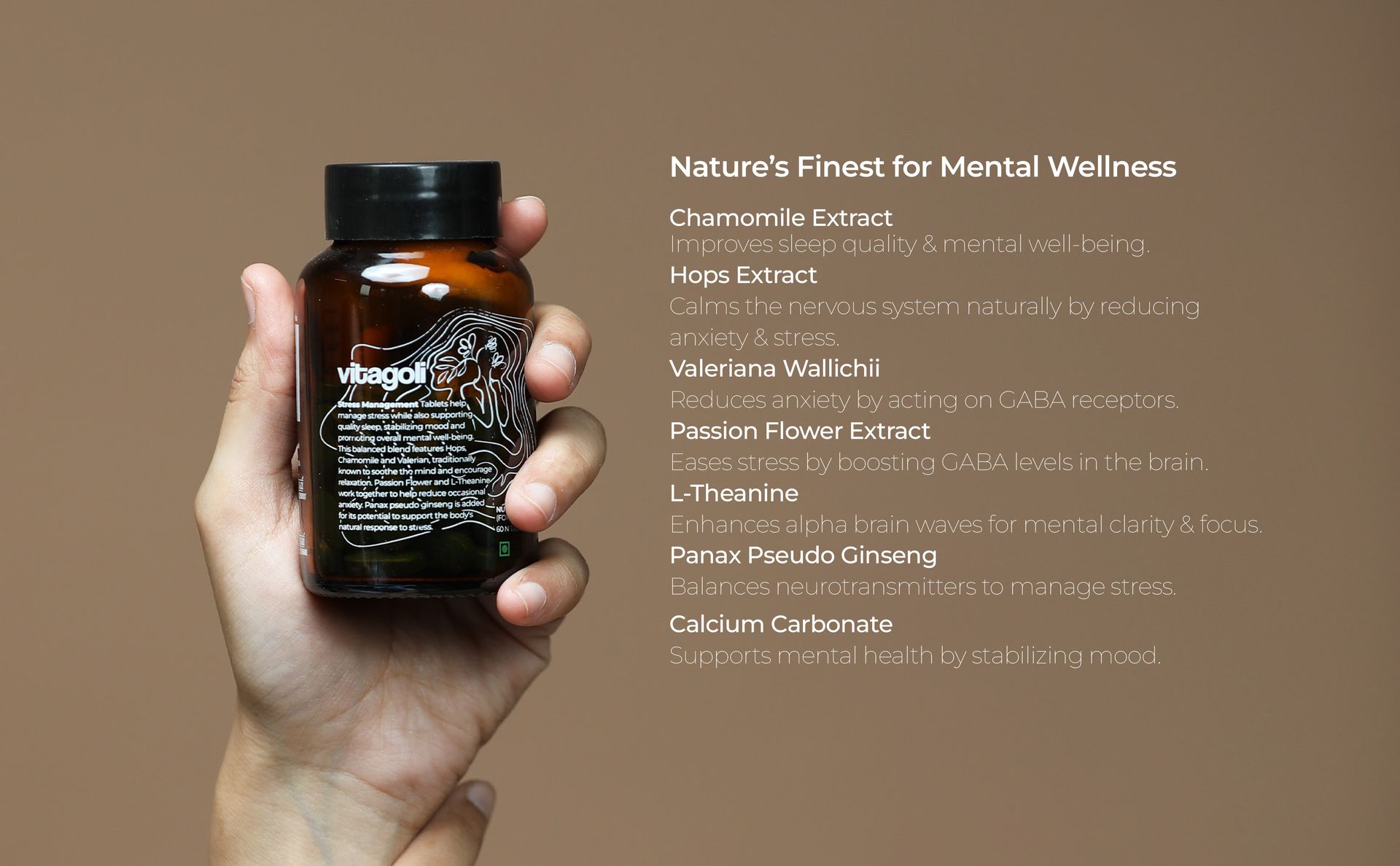Anxiety Stress Relief Mood Calm Tablets Promote Relaxation, Better Sleep & Focus | L-Theanine, Chamomile, Valerian Root, Passion Flower, Hops & Panax Ginseng | Non Habit Forming | 60 Tablets