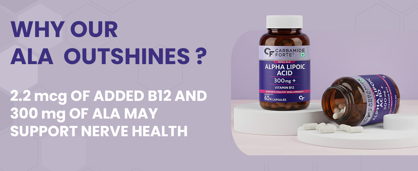 Carbamide Forte Alpha Lipoic Acid 300mg - ALA Capsules with Vitamin B12 & Lycopene | ALA Supplement | Supports Healthy Skin & Immunity - 60 Veg ALA Capsules
