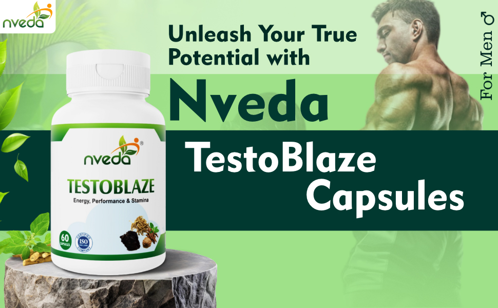 Nveda Testoblaze Testosterone Booster for Men | Muscle Growth, Strength, Energy & Stamina Supplement | Shilajit, Ashwagandha, Safed Musli & Tribulus | Men Vitality & Performance Support | 60 Veg Capsules