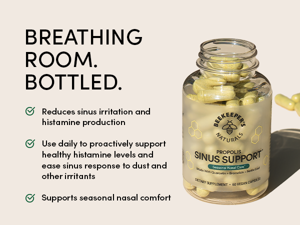 Beekeeper's Naturals Sinus Support for Adults, Quercetin & Bromelain, 60 ct