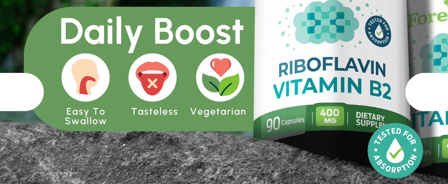 ForestLeaf Vitamin B2 Riboflavin 400mg, 90 Vegetarian Capsules