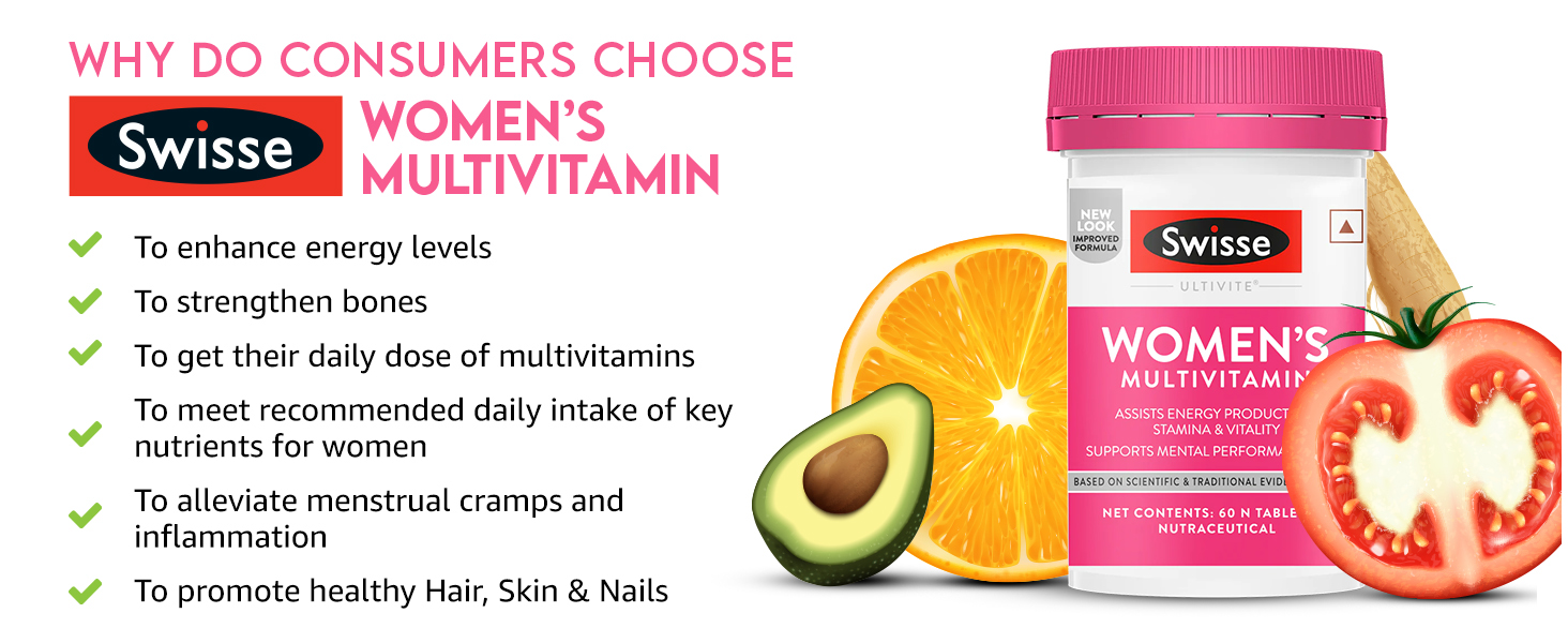 Swisse Women's Multivitamin - Manufactured In Australia, Imported Supplement From Australia's No.1 Multivitamin Brand - Boosts Energy, Stamina, Vitality & Mental Performance With 36 Herbs, Vitamins & Minerals (60 Tabs)