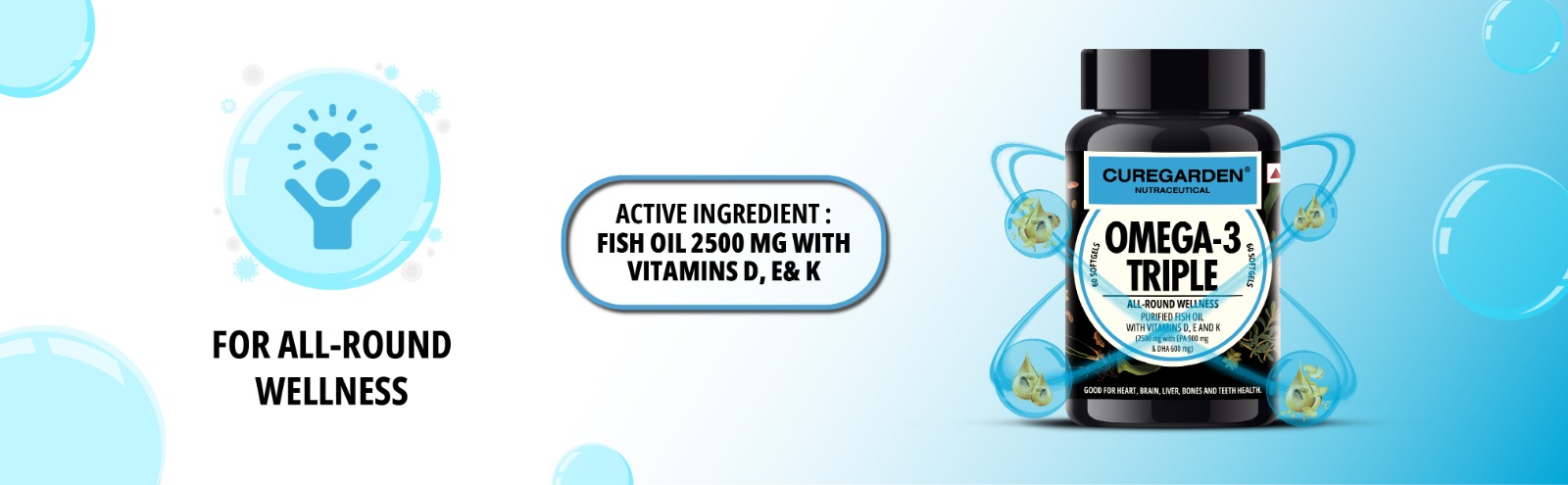 Curegarden Omega-3 Fish Oil Triple Strength 2500mg Softgels, 60 Count