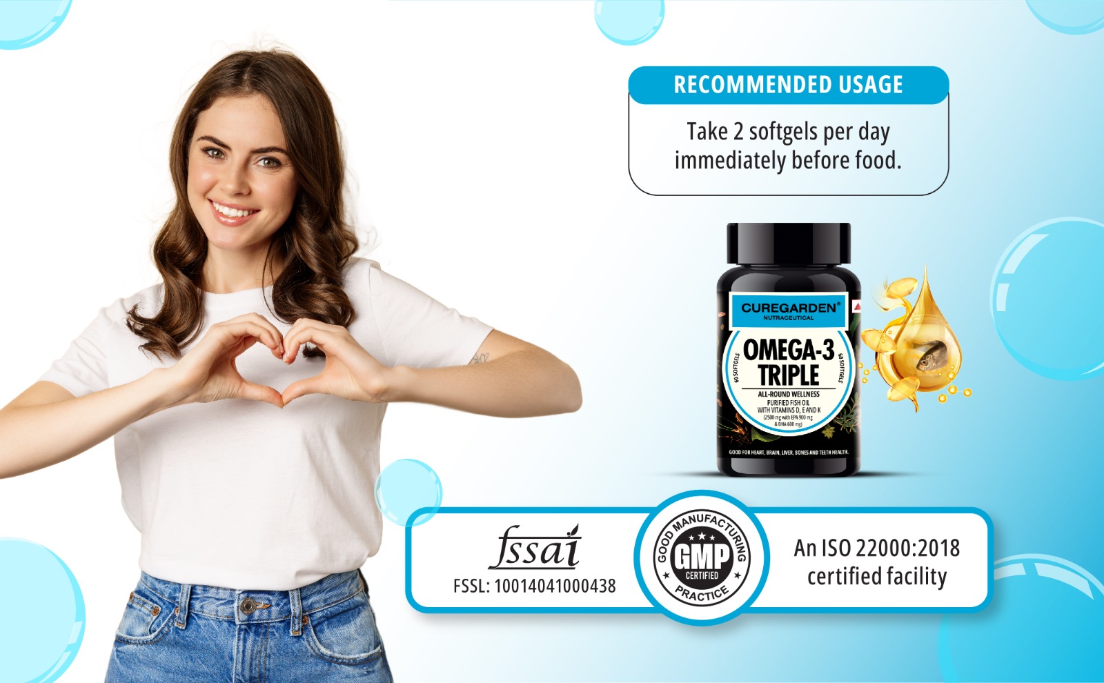 Curegarden Omega-3 Fish Oil Triple Strength 2500mg Softgels, 60 Count