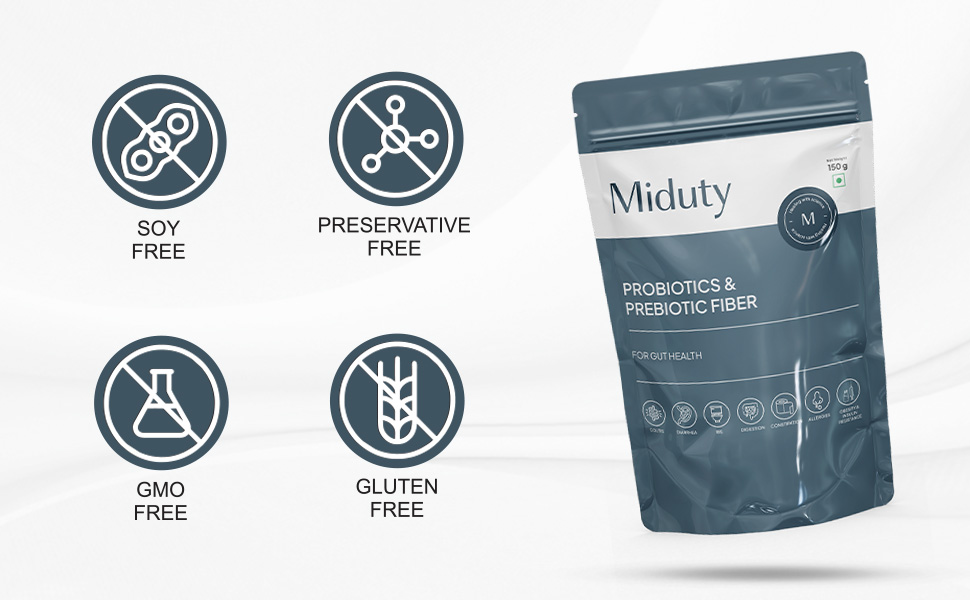 Miduty Probiotics Prebiotic Powder for Gut Health - Patented Lacto Bacillus Coagulans - Constipation Help- 150 grams