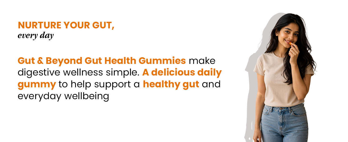 Gut and Beyond Gut Health Gummies 60 Count | Probiotic and Prebiotic Supplement | Relieves Bloating and Gas | Better Digestion and Immunity | Orange Flavour