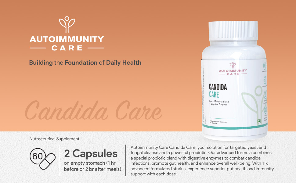 Autoimmunity Care Candida Care – Advanced Probiotics for Candida, Leaky Gut & Gut Health | Probiotics Supplement for Gut Cleanse, Acidity & Bloating Relief | Lactobacillus, Bifidobacterium & S Boulardii | 60 Dose