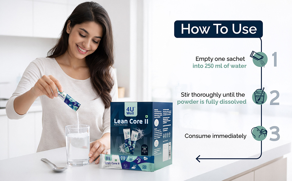 4UWell Lean Core II | Gut Health & Digestion Support | Prebiotic Inulin Fiber Supplement | Nutraceutical Digestive Health | Gluten Free, Dairy Free, Egg Free - 30 Sachets (15g Each)