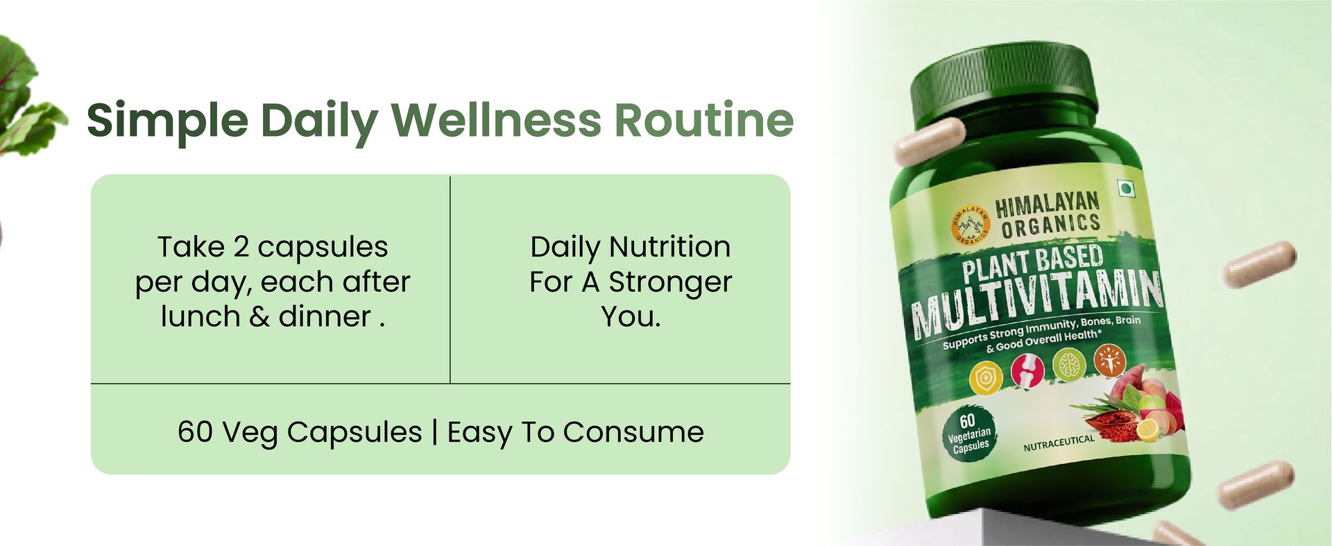 Vlado's Himalayan Organics Plant Based Multivitamin Supplement for Men & Women - 60+ Ingredients multi Vitamins For Men & Women With Vitamin B1, B2, B3, B5, B6, B7, B9, B12, A, C, D3, E, K2, Calcium, Iron , Zinc I Wholefood to support Immunity, Boost stamina, Increase Energy Levels & Overall Health - 60 Veg Capsules