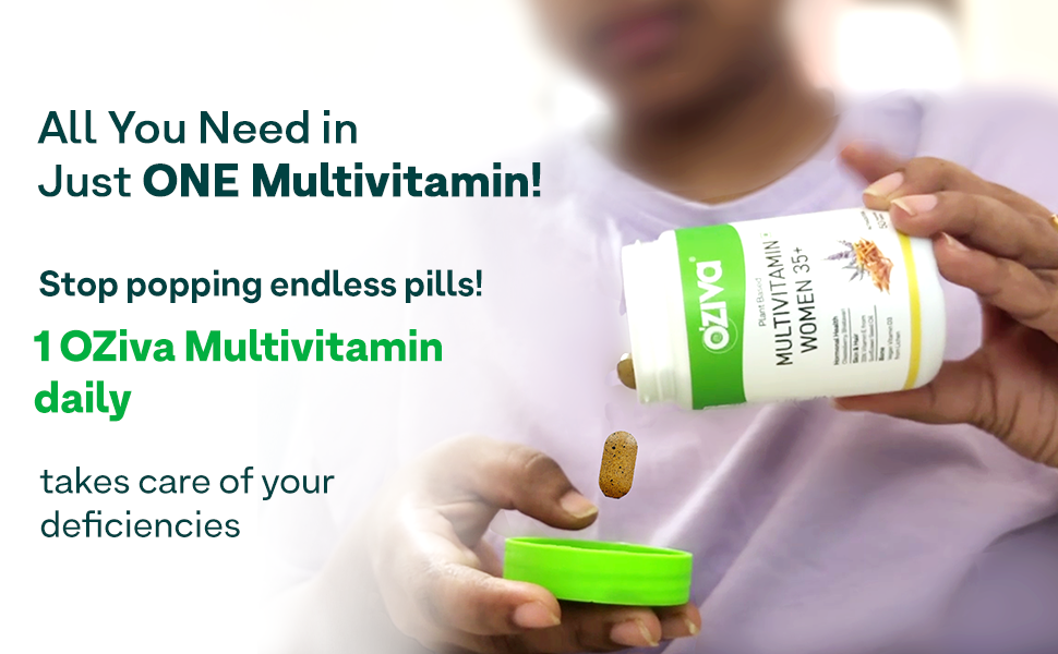 OZiva Plant Based Multivitamins for Women 35+| For Hormonal Health, Skin & Hair, Bone Health| With Chasteberry, Vitamin E & D3, 50 Vegetarian Tablets