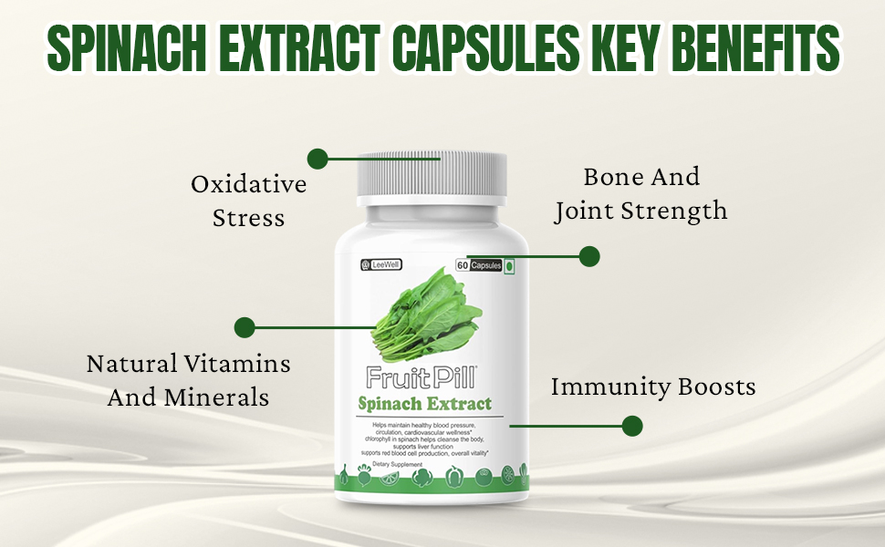 by LeeWell Spinach Leaf powder Extract 1200mg Supplement Natural Source of Fiber, Magnesium, Iron (Hemoglobin) and Folate, Rich in Antioxidants, 60 Capsules
