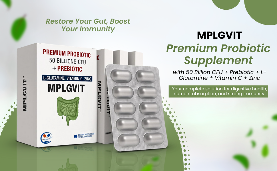 Premium Probiotic 50 Billion CFU | 20 Strains + Prebiotic FOS + L-Glutamine + Vitamin C & Zinc | Supports Digestion & Bowel Movement | Helps Gas, Bloating & Constipation | Individually Sealed ALU-ALU Blister – Maintains Live Bacteria Till Consumption | 30 Veg Capsules
