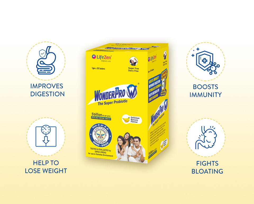 Wonderpro Probiotics Supplement 5 Billion CFU (Pack of 2), Gut Health Supplements with Probiotic | Good for Digestion, Reduce Bloating l No Gluten & No lactose | Sugarfree 30 Sachet (1gm Each Sachet)