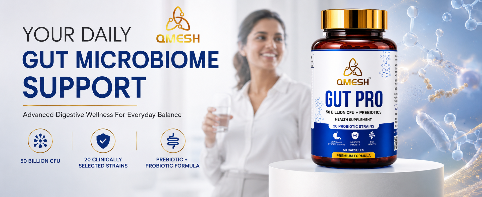 Gut Pro Probiotics Supplement 50 Billion CFU + Prebiotic Inulin | 20+ Probiotic Strains with Lactobacillus, Bifidobacterium & Saccharomyces Boulardii | Gut Health, Digestion, Bloating Relief & Immune Support