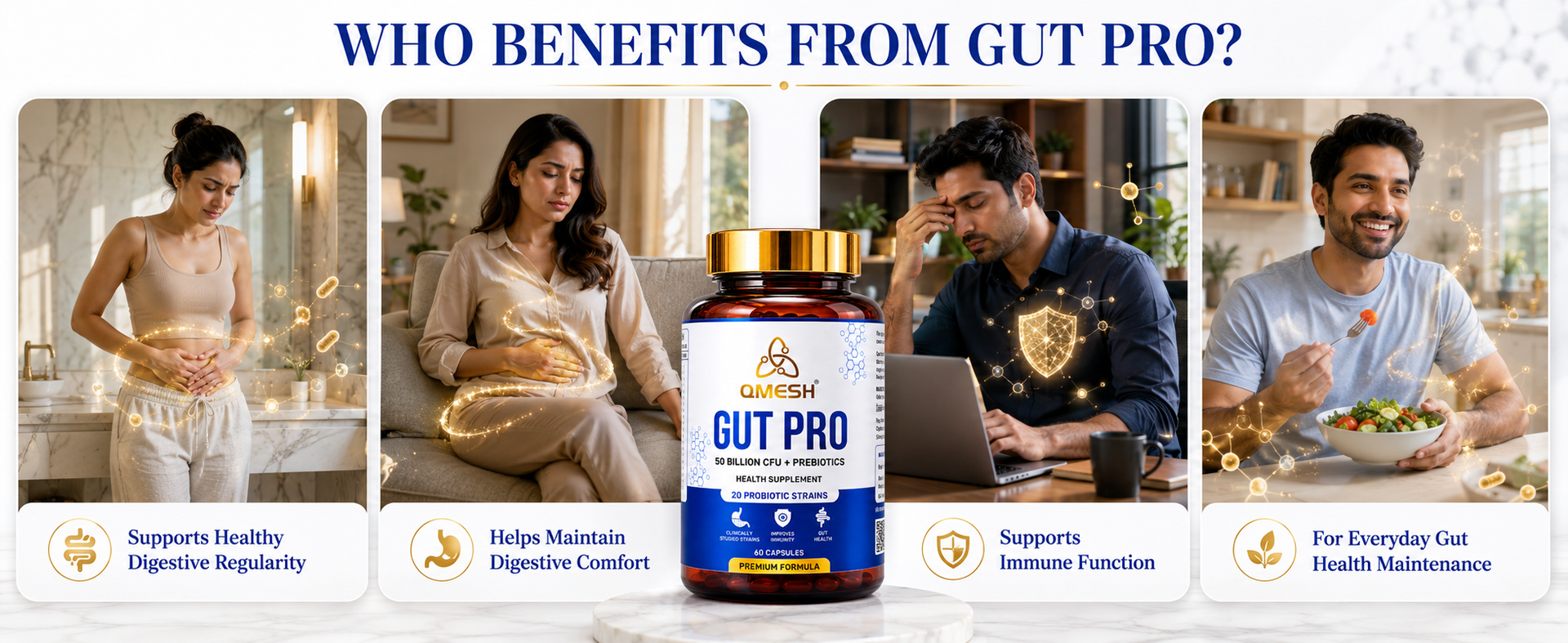 Gut Pro Probiotics Supplement 50 Billion CFU + Prebiotic Inulin | 20+ Probiotic Strains with Lactobacillus, Bifidobacterium & Saccharomyces Boulardii | Gut Health, Digestion, Bloating Relief & Immune Support