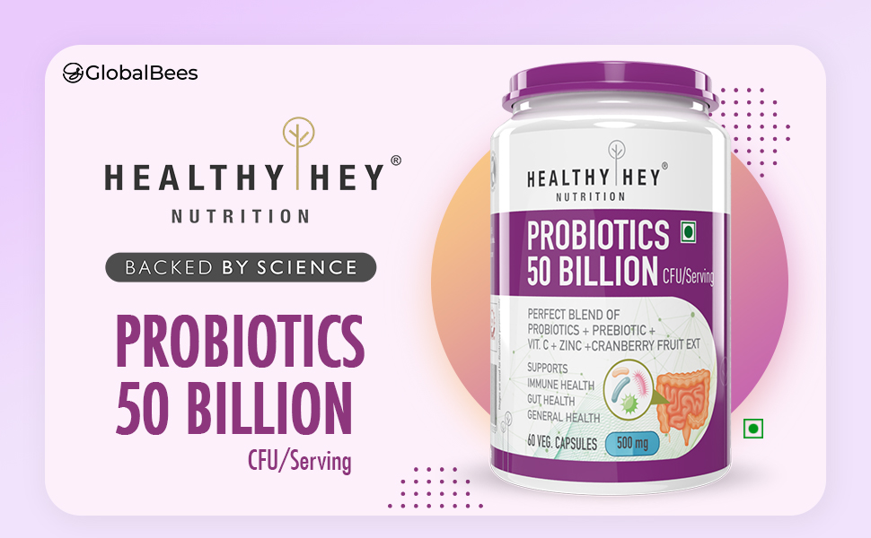 HealthyHey Nutrition Probiotics 50 Billion CFU Multi- Strains/serving - 60 Veg. Capsules - Pack of 4