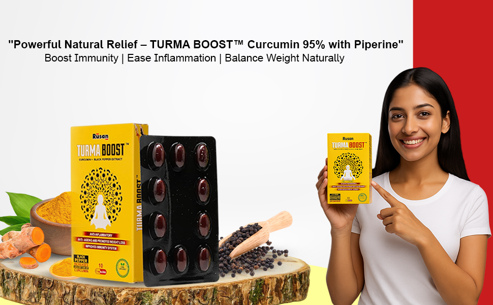 Rusan TURMA BOOST Curcumin 95% 400mg + Black Pepper Extract | 50 Capsules | Immunity & Joint Care | Anti-Inflammatory Support