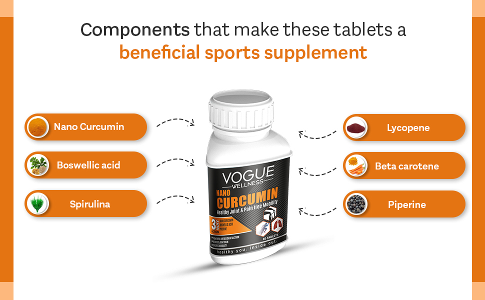 Vogue Wellness Nano Curcumin Tablets With Piperine | For Joint Health, Flexibility And Pain-Free Mobility | Helps Reduce Inflammation And Supports Immunity | Natural Supplement For Men And Women | 60 Tablets
