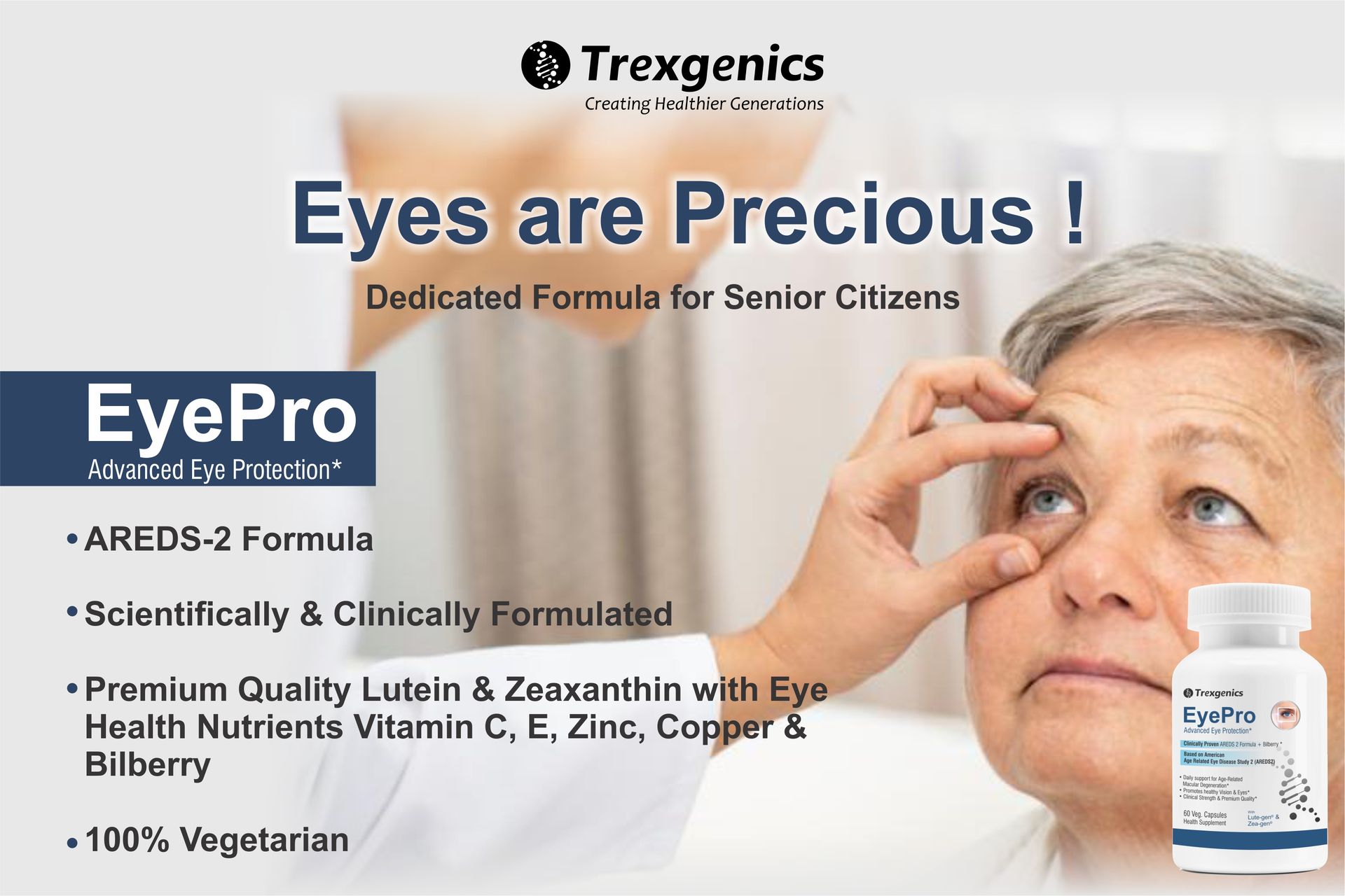 Trexgenics EyePro AREDS-2 Advanced Eye Protection formula with Researched Eye Ingredients Lutein,Zeaxanthin, Zinc, Copper & Bilberry(60 Veg. Capsules)