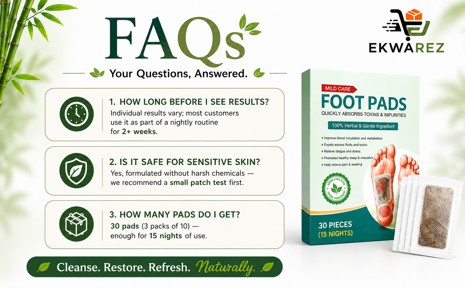 Detox Foot Patches for Weight Loss & Toxin Removal, Bamboo Vinegar Herbal Foot Pads for Sleep Aid, Pain Relief & Deep Cleansin (pack of 10)