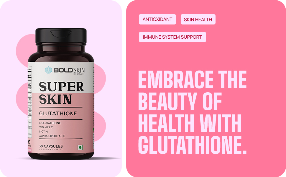 Boldfit Glutathione 400mg with Vitamin C & E, Biotin, Grape Seed Extract L-Glutathione Supplement for Women & Men for Skin Care, Immunity & Liver Detox – 60 Capsules