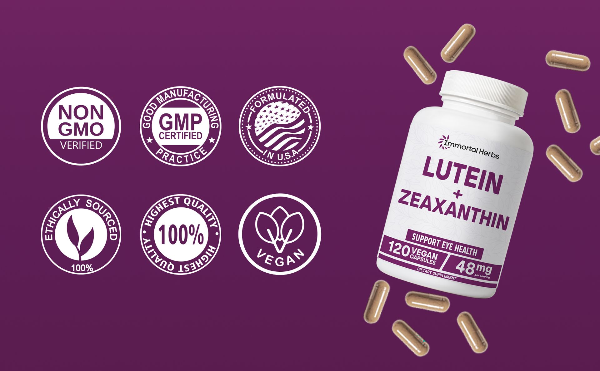 Lutein and Zeaxanthin Supplements for Eyes, Lutein 40mg with Zeaxanthin 8mg from Marigold Flower Extract, 120 vegan Capsules, Non-GMO and Gluten-Free Eye Health Supplement