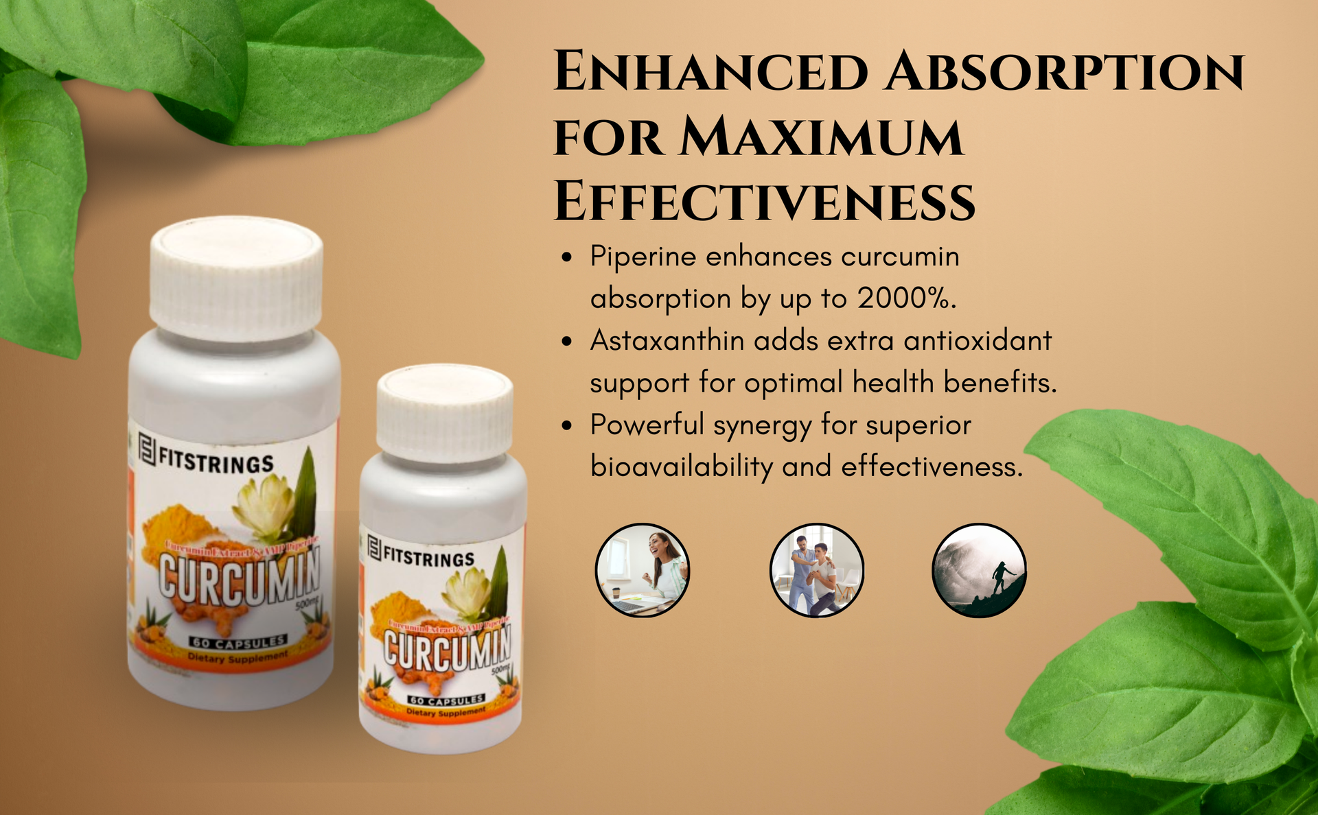 VALUE PACK !!!! FITSTRINGS Turmeric Curcumin with Piperine 95% Curcuminoids - High Absorption Joint Support & Anti-Inflammatory Supplement - 60 Veg Capsules