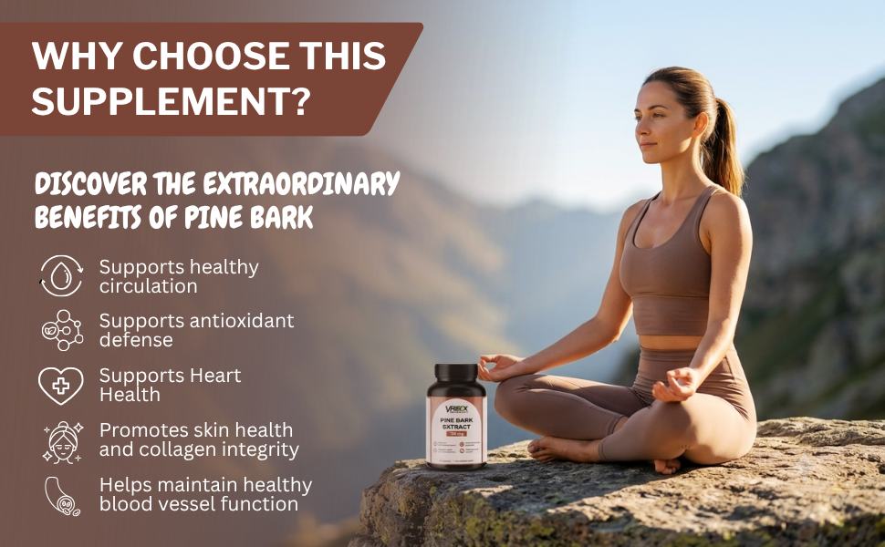 VREEX Pine Bark Extract 100mg Capsules | Natural Antioxidant Support | Helps Maintain Circulation, Skin & General Wellness | Herbal Supplement- 60 Veg Capsules