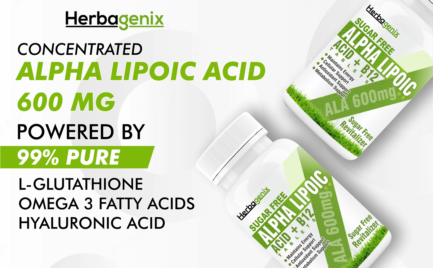 Alpha Lipoic Acid 600mg - ALA with Vitamin B12 Supplements for Nerves and Good Health 60 Tab (99% A Lipoic)