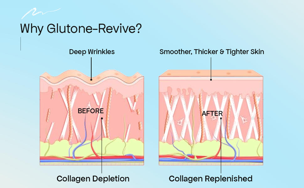 Glutone-Revive Effervescent Collagen Tablets – 2500 mg Wellnex Di-Peptide Marine Collagen|Supports Skin Hydration, Elasticity, Smooth Texture | For Men & Women | 40 Blueberry Flavour Tablets