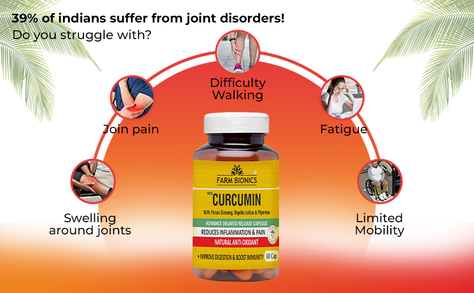 Curcumin Tablets with Piperine, 95% Curcumin, Ginger Root | Pure and Herbal Plant Based Turmeric Supplement for Inflammation, Joint Pain & Immunity Supplement for Adults - 60 Capsules