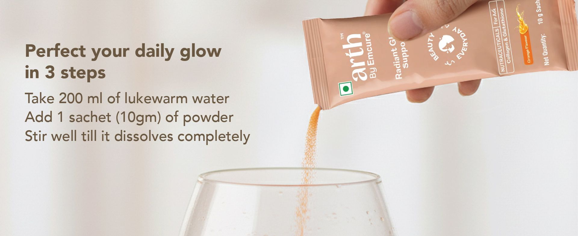 Arth Collagen Supplement | Daily Radiant Glow Support | Plant-Based Collagen Powder with Glutathione, Resveratrol, Goji Berry & Grape Seed Extract | Skin Radiance, Elasticity & Hydration | For Men & Women | 20 Sachets