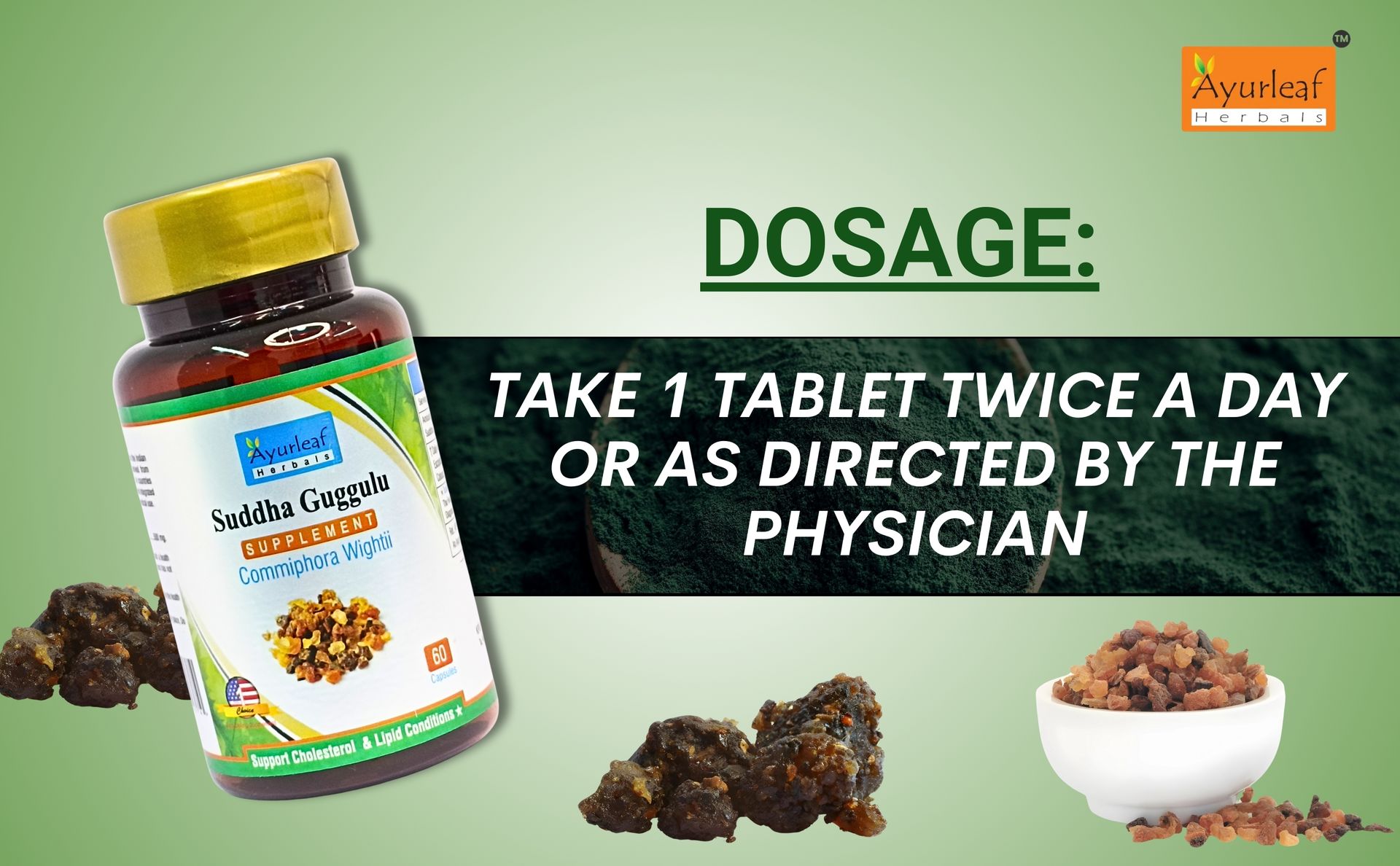 Ayurleaf Herbals Pure Ayurvedic Shuddha Guggulu Capsule | Health and Wellness Support | Weight and Cholesterol Management | Stress Relief and Immunity Booster (60 Capsules)