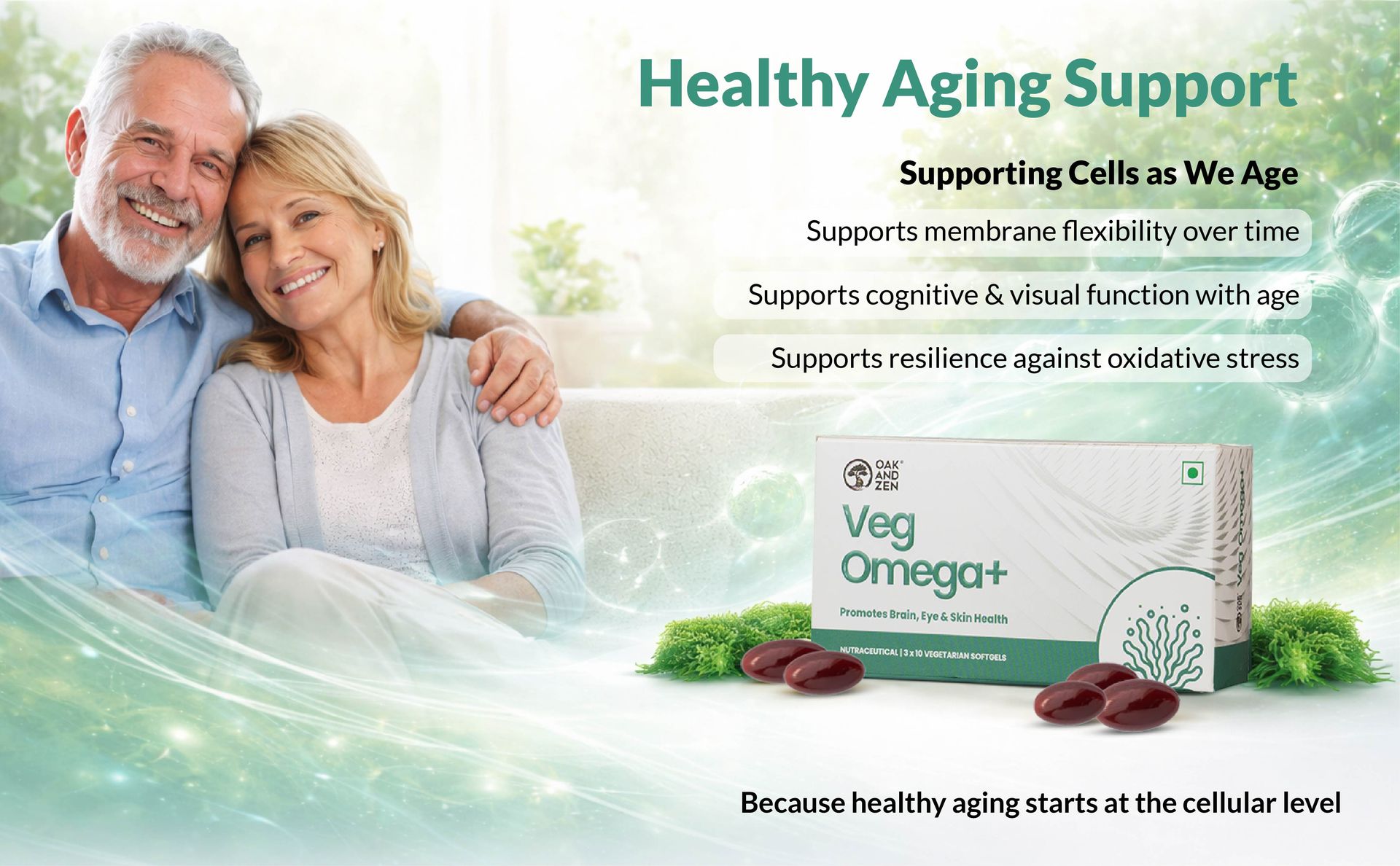 Veg Omega+ | Vegan Algal DHA (Triglyceride Form) – 300mg with Lutein, Zeaxanthin & Choline | Supports Brain, Heart, Eye & Skin Health | Mercury-Free, Fish Oil Alternative | 30 Veg Softgels