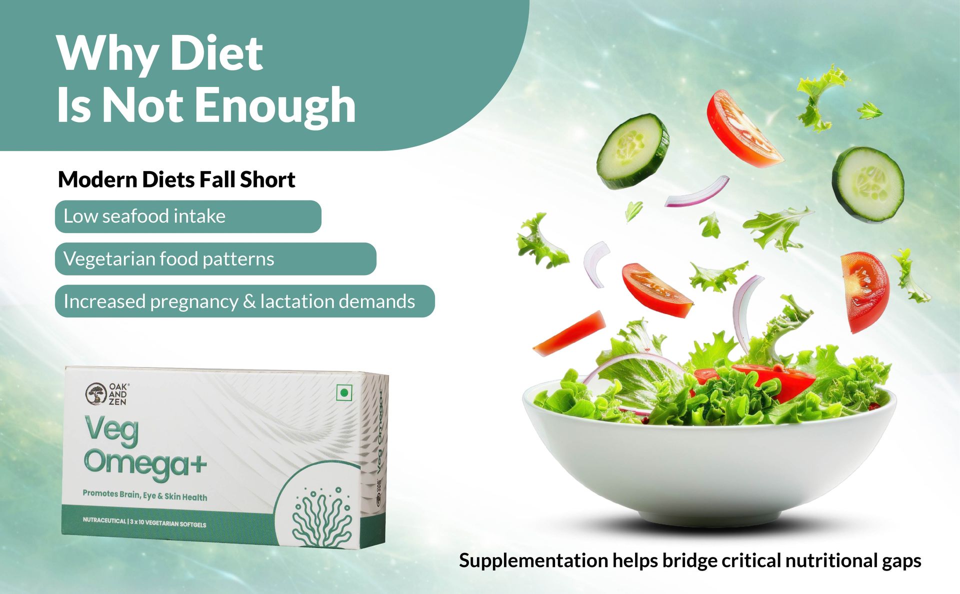 Veg Omega+ | Vegan Algal DHA (Triglyceride Form) – 300mg with Lutein, Zeaxanthin & Choline | Supports Brain, Heart, Eye & Skin Health | Mercury-Free, Fish Oil Alternative | 30 Veg Softgels