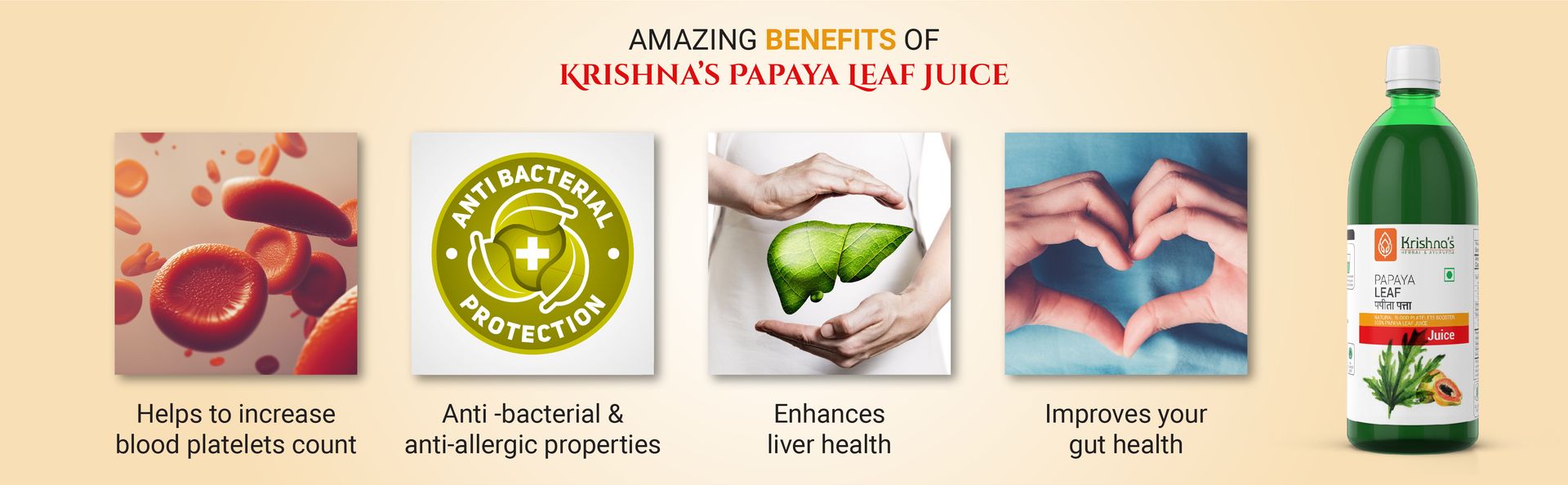 Krishna's Papaya Leaf Juice - 1000 ml | Fresh Papaya Leaves | Helps to platelets count - (Pack of 2)