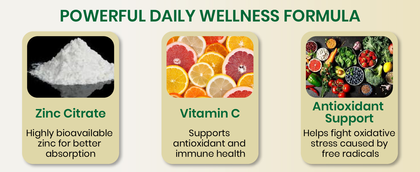 Vlado’s Himalayan Organics Zinc Citrate with Vitamin C | Zinc Supplements for Men & women with 100% RDA Zinc | Immunity & Cellular Health Support - Support Healthy Immune Function | Improve Iron Absorption | Antioxidant Support - 120 Tablets