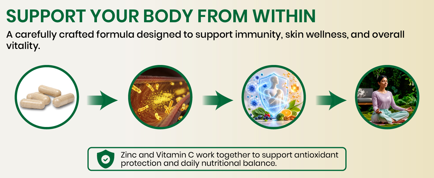 Vlado’s Himalayan Organics Zinc Citrate with Vitamin C | Zinc Supplements for Men & women with 100% RDA Zinc | Immunity & Cellular Health Support - Support Healthy Immune Function | Improve Iron Absorption | Antioxidant Support - 120 Tablets
