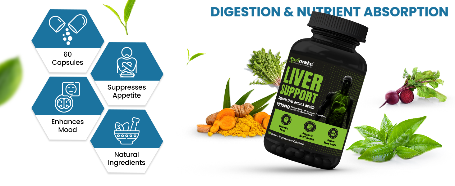 Liver Detox Tablets Support Supplement Capsule for Liver Health & Antioxidant Support Pormote Liver Detoxification & Herbal Supplement Capsules - 60 Count