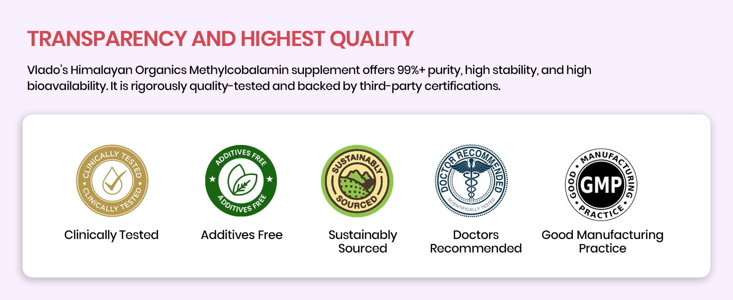 Vlado's Himalayan Organics Methylcobalamin Vitamin B12 1500mcg Supplement for Men & Women - 90 Veg Tablets