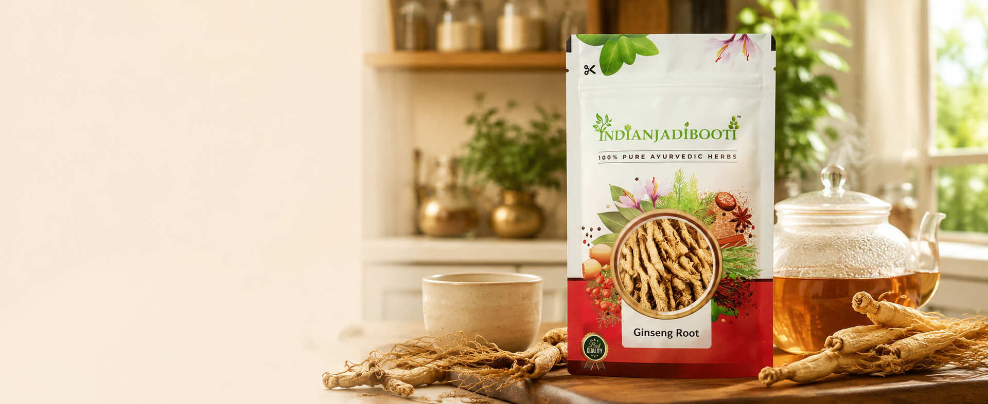 Indian Jadi Booti Panax Ginseng Root for Instant Energy and Mental Sharpness - 100% Pure Whole Dried Ginseng for Stamina & Immunity - 10g
