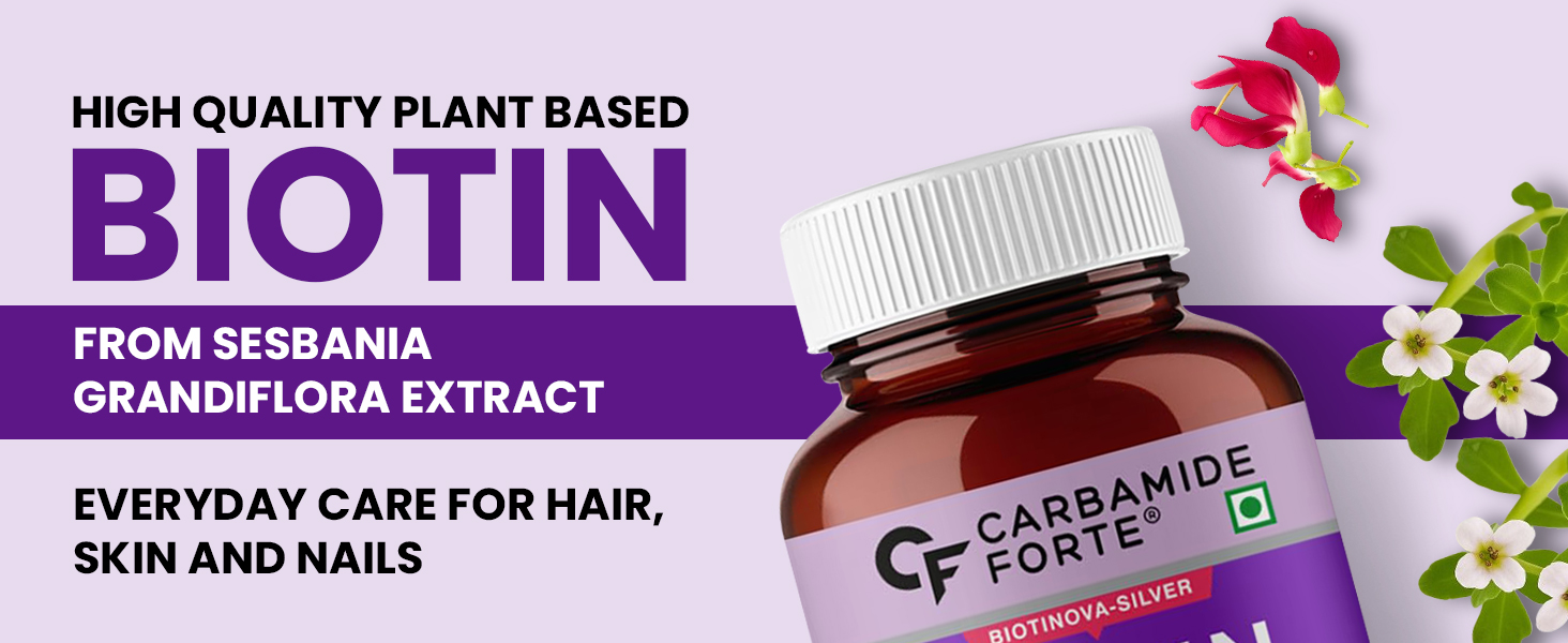 Carbamide Forte Biotin Tablets for Hair Growth | Biotin Supplement with Amla, Brahmi & Bamboo Extract | Hair Vitamins | Biotin Multivitamin for Hair & Skin | Hair Supplements for Women & Men | 90 Veg Tablets