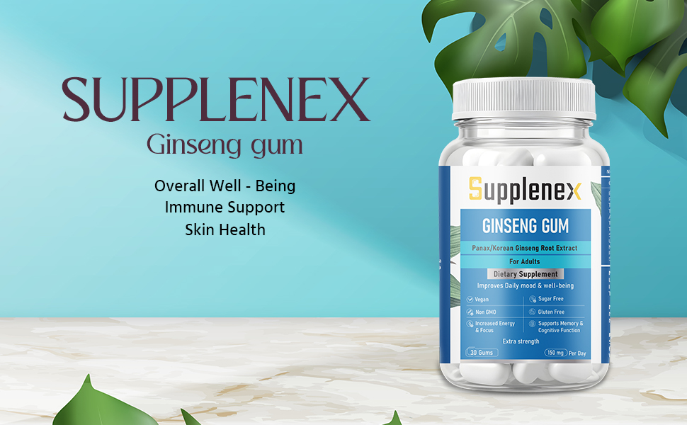Ginseng Chewing Gum with Panax Korean Ginseng Extract for Energy, Vitality & Strength | Sugar Free | 30 Gums