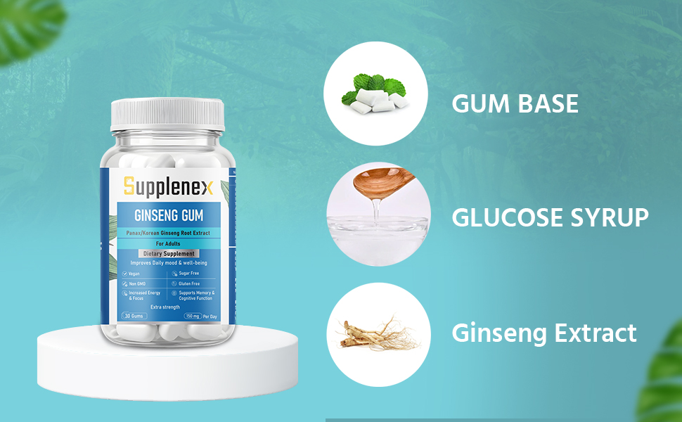 Ginseng Chewing Gum with Panax Korean Ginseng Extract for Energy, Vitality & Strength | Sugar Free | 30 Gums