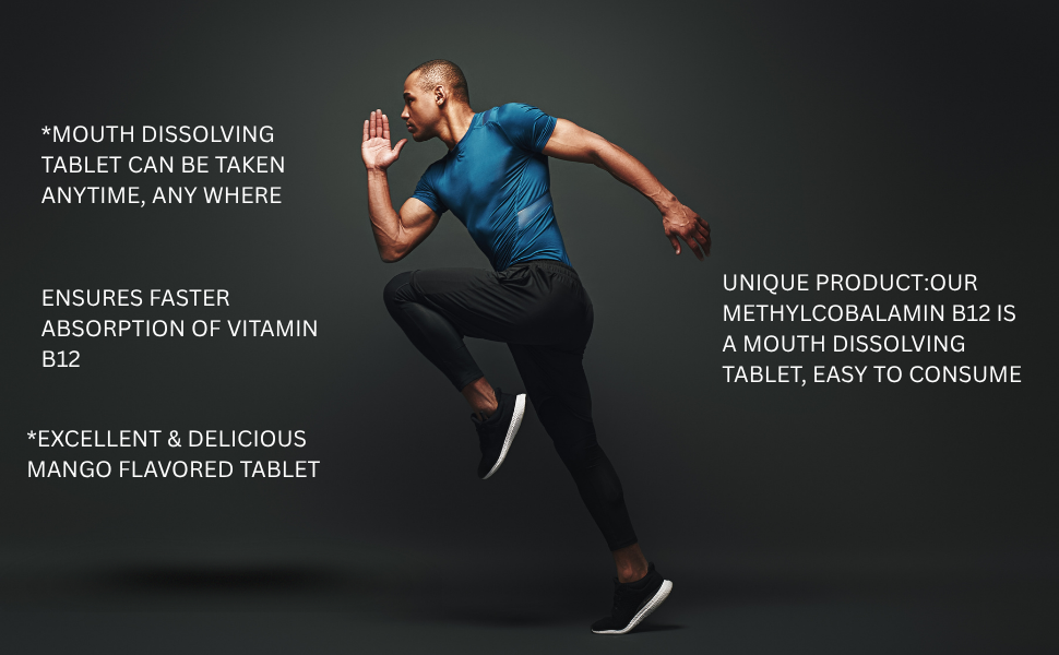Vitamin B12 Tablets Mango Flavor, Methylcobalamin 60 Tablet for Energy and Nervous System Support for Men and Woman, Daily Use Vitamin B12 Supplements