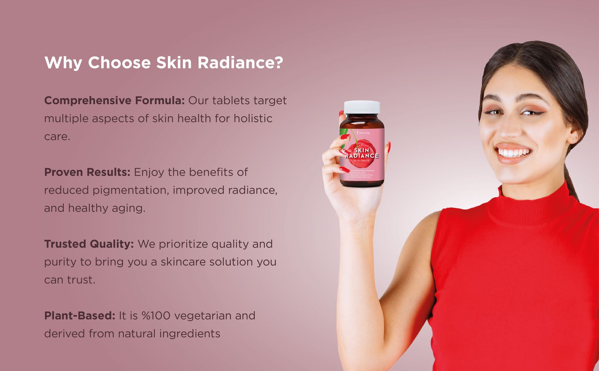 ZEROHARM Skin Radiance Supplement | L-Glutathione, Acerola Cherry Extract (Vitamin C), Biotin & E for Skin Whitening | Skin Glow, Reduce Dark Spots, Brighten & Hydrate Skin | Men & Women | 60 Tablets