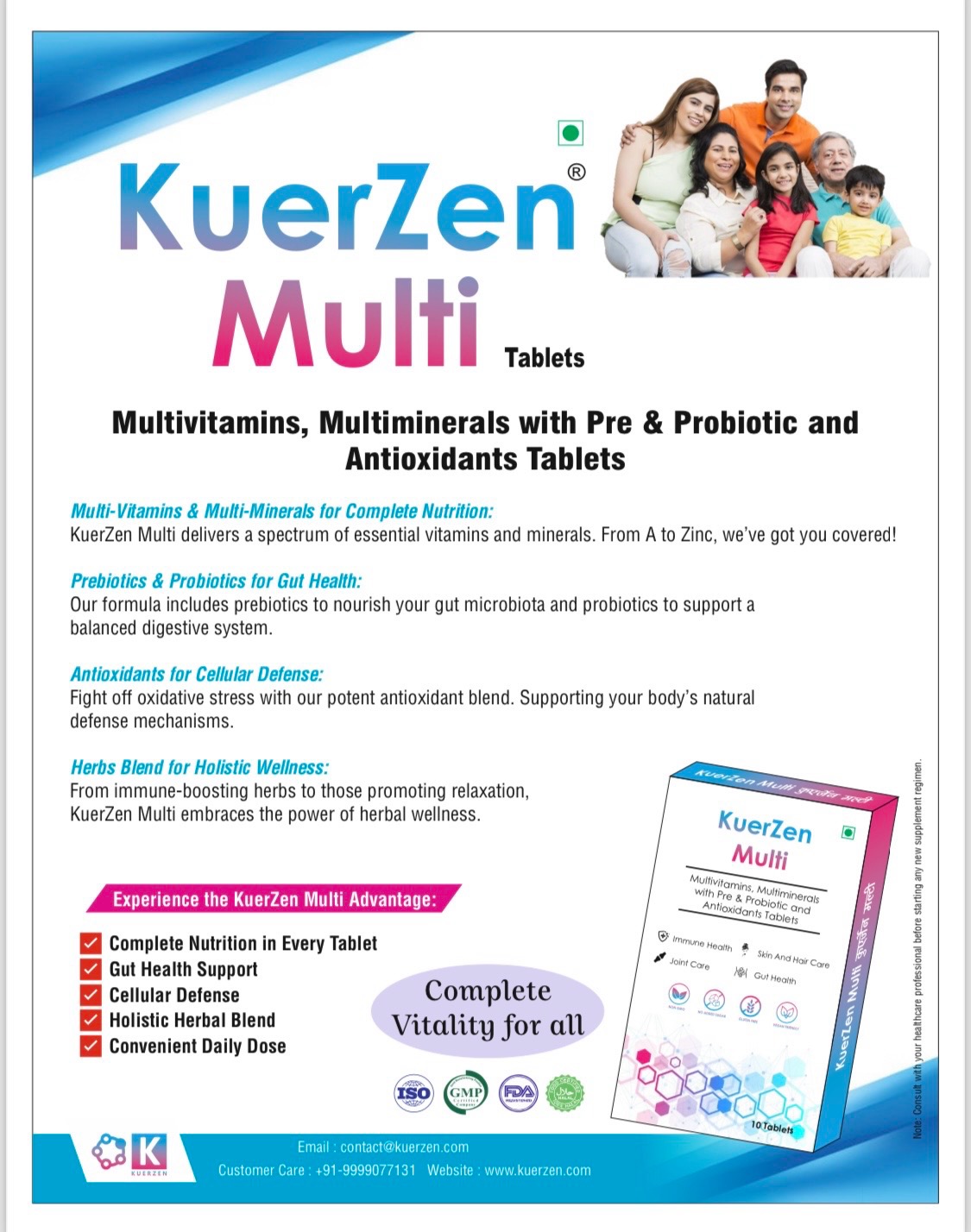 Multi Multivitamin Tablets for Men & Women | Multivitamin with Ashwagandha, Probiotic & Antioxidants | Complete Daily Vitamins, Minerals & Adaptogens | Energy, Immunity & Stress Support | 30 Tablets