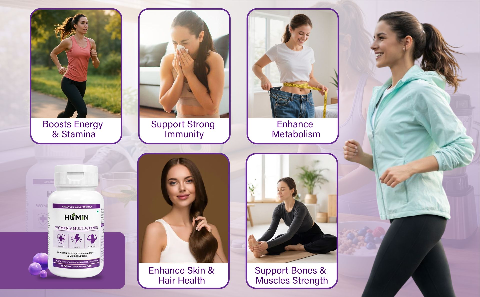 Multivitamin for Women with, Vitamins A C D & B-Complex, Multiminerals Tablets for Daily Nutritional Support, 60 Tablets