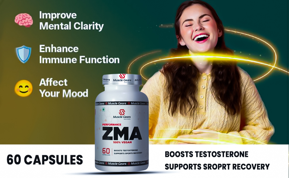Muscle Gears ZMA Capsules | Zinc, Magnesium Aspartate & Vitamin B6 | Muscle Recovery, Strength & Endurance | Sleep Quality Support | Vegan | For Men & Women | 60 Capsules